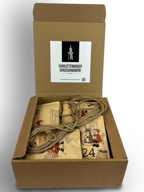 Geöffnete Geschenkbox des Kaffee-Adventskalenders 2026
